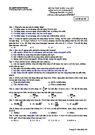 Đề thi thử Quốc gia môn Vật lí Lớp 12 - Mã đề: 485 - Năm học 2016-2017 - Trường THPT An Phước (Có đáp án)