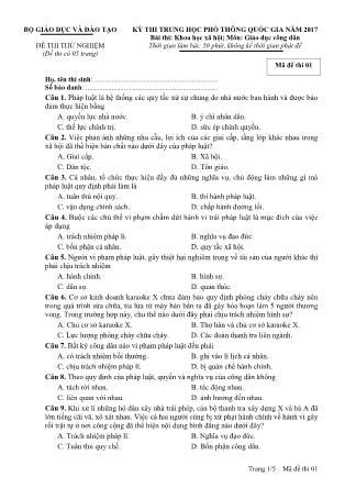 Đề thi thử THPT Quốc gia môn Giáo dục công dân - Mã đề: 01 - Năm học 2017 - Bộ giáo dục và đào tạo