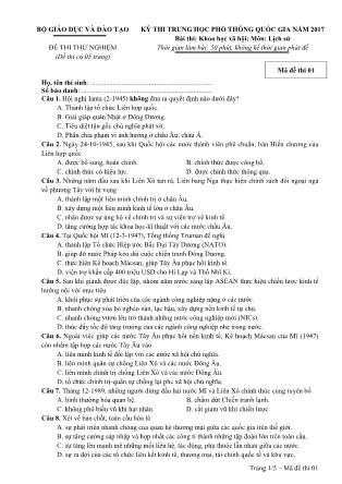 Đề thi thử THPT Quốc gia môn Lịch sử - Mã đề: 01 - Năm học 2017 - Bộ giáo dục và đào tạo