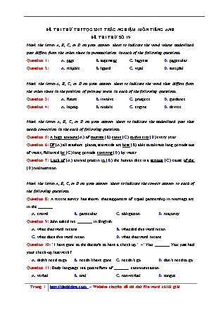 Đề thi thử THPT Quốc gia môn Tiếng Anh - Đề 19 - Năm học 2017 - Nguyễn Quỳnh Trang (Có đáp án)
