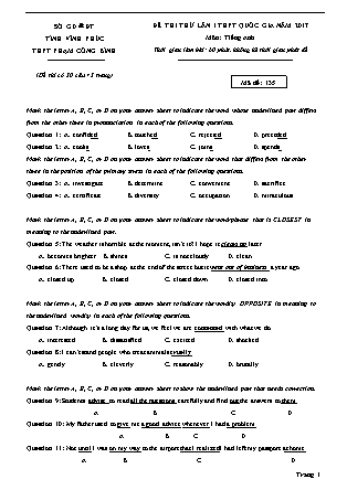 Đề thi thử THPT Quốc gia môn Tiếng Anh - Lần 1 - Mã đề: 135 - Năm học 2017 - Trường THPT Phạm Công Bình (Có đáp án)