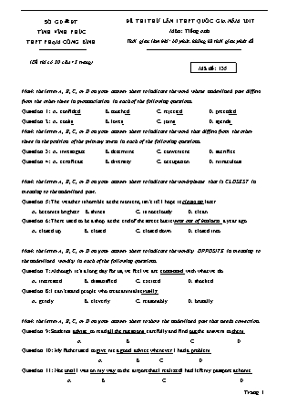 Đề thi thử THPT Quốc gia môn Tiếng Anh - Lần 1 - Mã đề: 135 - Năm học 2017 - Trường THPT Phạm Công Bình (Có đáp án)