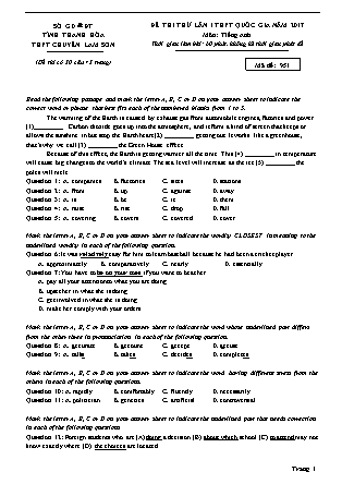 Đề thi thử THPT Quốc gia môn Tiếng Anh - Lần 1 - Mã đề: 951 - Năm học 2017 - Trường THPT chuyên Lam Sơn (Có đáp án)