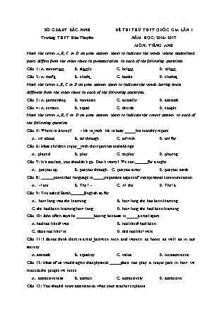 Đề thi thử THPT Quốc gia môn Tiếng Anh - Lần 1 - Năm học 2017 - Trường THPT Hàn Thuyên (Có đáp án)