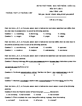 Đề thi thử THPT Quốc gia môn Tiếng Anh - Lần 1 - Năm học 2017 - Trường THPT Lý Thường Kiệt (Có đáp án)