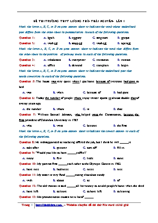 Đề thi thử THPT Quốc gia môn Tiếng Anh - Lần 1 - Năm học 2018 - Trường THPT Lương Phú (Có đáp án)