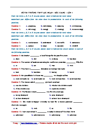 Đề thi thử THPT Quốc gia môn Tiếng Anh - Lần 1 - Năm học 2018 - Trường THPT Lục Ngạn (Có đáp án)