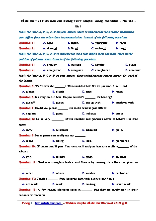 Đề thi thử THPT Quốc gia môn Tiếng Anh - Lần 1 - Năm học 2018 - Trường THPT chuyên Lương Văn Chánh (Có đáp án)