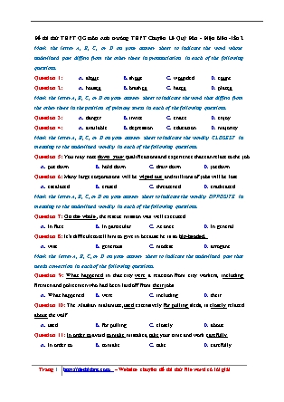 Đề thi thử THPT Quốc gia môn Tiếng Anh - Lần 2 - Năm học 2018 - Trường THPT chuyên Lê Quý Đôn (Có đáp án)