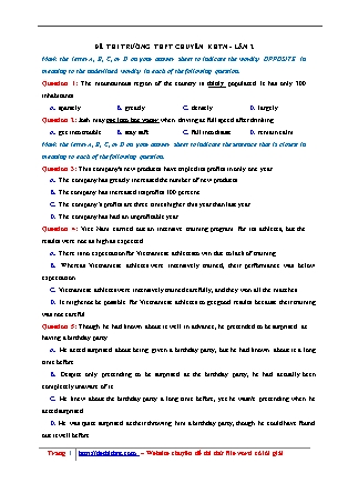 Đề thi thử THPT Quốc gia môn Tiếng Anh - Lần 2 - Năm học 2018 - Trường THPT chuyên Khoa học tự nhiên Hà Nội (Có đáp án)
