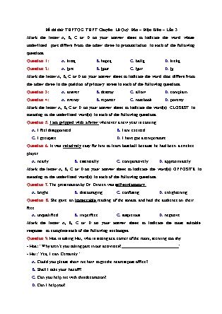 Đề thi thử THPT Quốc gia môn Tiếng Anh - Lần 3 - Năm học 2018 - Trường THPT chuyên Lê Quý Đôn (Có đáp án)