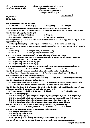 Đề thi trắc nghiệm Học kì 2 môn Sinh học Lớp 11 - Mã đề: 136 - Trường THPT Ninh Hải (Có đáp án)