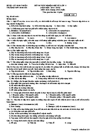 Đề thi trắc nghiệm Học kì 2 môn Sinh học Lớp 11 - Mã đề: 210 - Năm học 2015-2016 - Trường THPT Ninh Hải (Có đáp án)