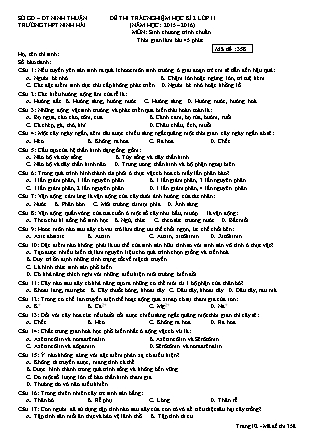 Đề thi trắc nghiệm Học kì 2 môn Sinh học Lớp 11 - Mã đề: 358 - Năm học 2015-2016 - Trường THPT Ninh Hải (Có đáp án)