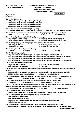 Đề thi trắc nghiệm Học kì 2 môn Sinh học Lớp 11 - Mã đề: 485 - Trường THPT Ninh Hải (Có đáp án)