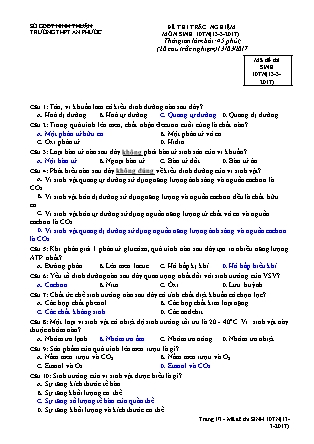 Đề thi trắc nghiệm môn Sinh học Lớp 10 - Mã đề: 10TN - Năm học 2016-2017 - Trường THPT An Phước (Có đáp án)