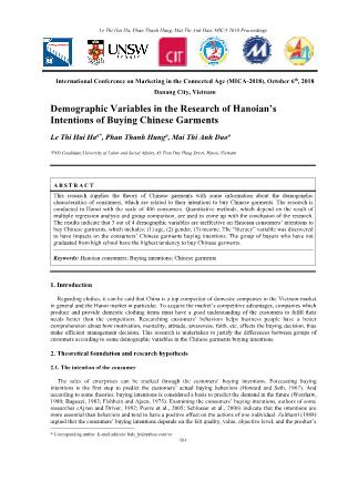 Demographic variables in the research of Hanoian’s intentions of buying Chinese garments