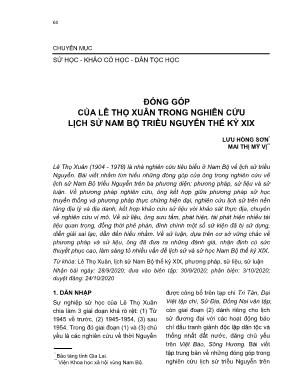 Đóng góp của Lê Thọ Xuân trong nghiên cứu lịch sử Nam Bộ triều Nguyễn thế kỷ XIX