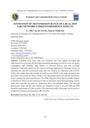Estimation of transmission range of a dual - hop lora network under interference effects