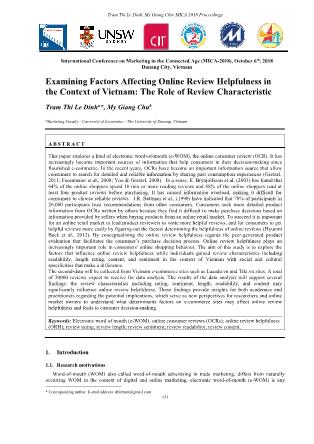 Examining factors affecting online review helpfulness in the context of Vietnam: The role of review characteristic