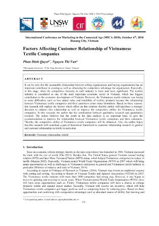 Factors affecting customer relationship of Vietnamese textile companies