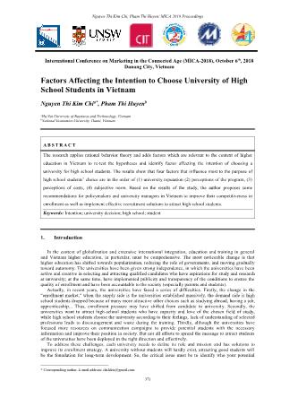 Factors affecting the intention to choose university of high school students in Vietnam