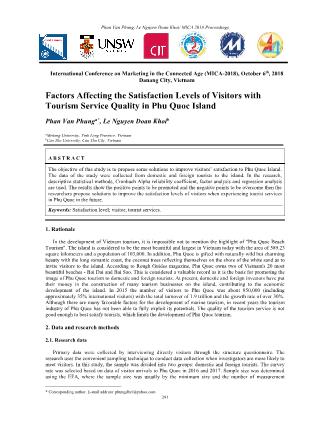 Factors affecting the satisfaction levels of visitors with tourism service quality in Phu Quoc island