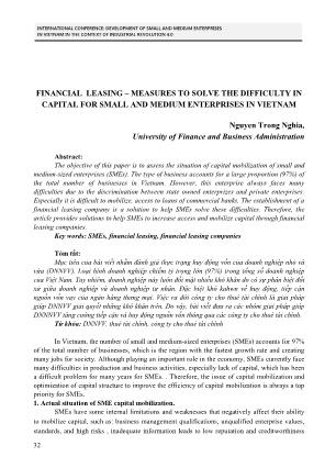 Financial leasing – measures to solve the difficulty in capital for small and medium enterprises in Vietnam