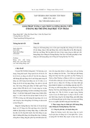 Giải pháp nâng cao chất lượng đảng viên ở đảng bộ trường Đại học Tân Trào