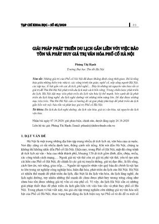 Giải pháp phát triển du lịch gắn liền với việc bảo tồn và phát huy giá trị văn hóa phố cổ Hà Nội