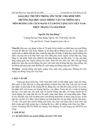 Giáo dục truyền thống yêu nước cho sinh viên trường Đại học Giao thông vận tải thông qua môn Đường lối cách mạng của Đảng cộng sản Việt Nam: Thực trạng và giải pháp