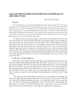 Giao lưu văn hoá Đông Sơn và văn hoá Sa Huỳnh qua tư liệu khảo cổ học