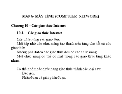 Giáo trình Mạng máy tính - Chương 10: Các giao thức Internet