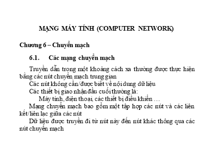 Giáo trình Mạng máy tính - Chương 6: Chuyển mạch