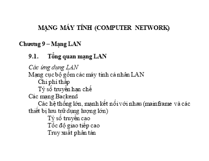 Giáo trình Mạng máy tính - Chương 9: Mạng LAN