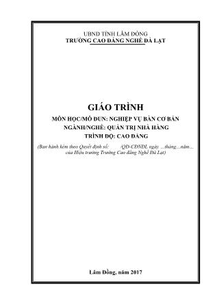 Giáo trình nghề Quản trị nhà hàng - Nghiệp vụ bàn cơ bản