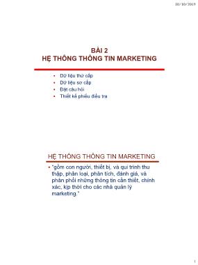 Giáo trình Nguyên lý marketing - Bài 2: Hệ thông thông tin marketing - Nguyễn Thị Mai Anh