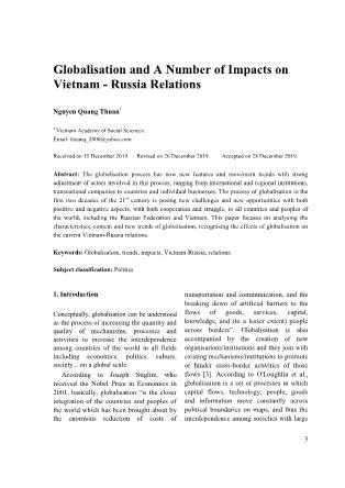 Globalisation and a number of impacts on Vietnam - Russia relations