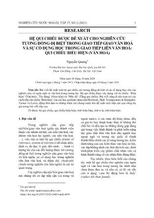 Hệ qui chiếu được đề xuất cho nghiên cứu tương đồng - dị biệt trong giao tiếp giao văn hoá và sự cố dụng học trong giao tiếp liên văn hoá: Qui chiếu biểu hiện (văn hoá)