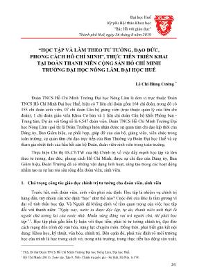 “Học tập và làm theo tư tưởng, đạo đức, phong cách Hồ Chí Minh”, thực tiễn triển khai tại Đoàn thanh niên Cộng sản Hồ Chí Minh trường Đại học Nông lâm, Đại học Huế