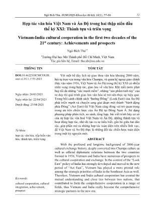 Hợp tác văn hóa Việt Nam và Ấn Độ trong hai thập niên đầu thế kỷ XXI: Thành tựu và triển vọng