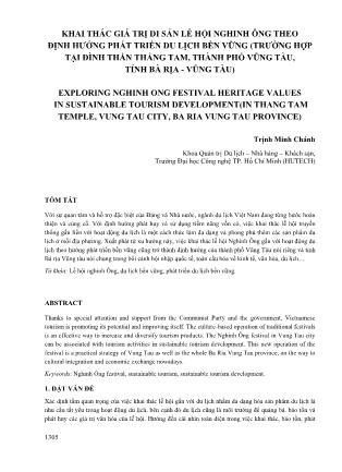 Khai thác giá trị di sản lễ hội Nghinh ông theo định hướng phát triển du lịch bền vững (trường hợp tại đình Thần Thắng Tam, thành phố Vũng Tàu, tỉnh Bà Rịa - Vũng Tàu)