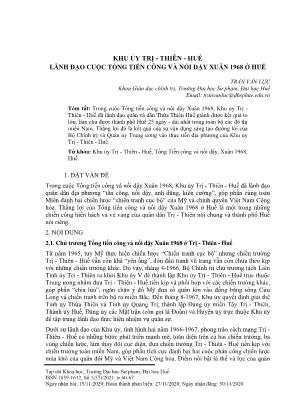 Khu ủy Trị - Thiên - Huế lãnh đạo cuộc tổng tiến công và nổi dậy xuân 1968 ở Huế