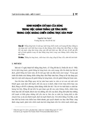 Kinh nghiệm chỉ đạo của Đảng trong việc giành thắng lợi từng bước trong cuộc kháng chiến chống thực dân Pháp
