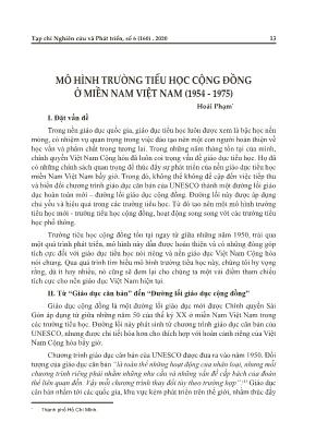 Mô hình trường Tiểu học cộng đồng ở miền Nam Việt Nam (1954 - 1975)