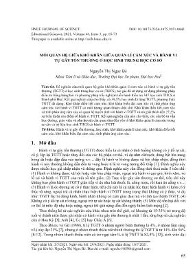 Mối quan hệ giữa khó khăn giữa quản lí cảm xúc và hành vi tự gây tổn thương ở học sinh Trung học Cơ sở