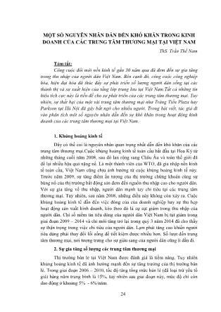 Một số nguyên nhân dẫn đến khó khăn trong kinh doanh của các trung tâm thương mại tại Việt Nam