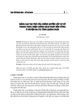 Nâng cao vai trò của chính quyền cấp cơ sở trong thực hiện chính sách phát bền vững ở huyện Ba Tơ, tỉnh Quảng Ngãi