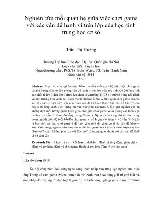 Nghiên cứu mối quan hệ giữa việc chơi game với các vấn đề hành vi trên lớp của học sinh Trung học Cơ sở