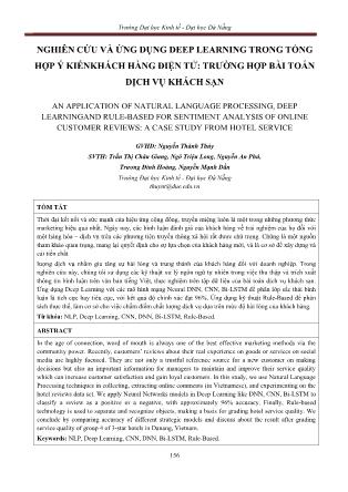 Nghiên cứu và ứng dụng Deep Learning trong tổng hợp ý kiếnkhách hàng điện tử: Trường hợp bài toán dịch vụ khách sạn